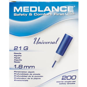 Ланцет (скарификатор) автоматический Medlance® plus Universal (Медланс плюс Универсальный) синий размер иглы 21G, глубина прокола 1,8мм 200 шт