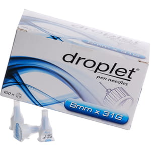Иглы для инсулиновых шприц-ручек универсальные Droplet (Дроплет) размер 31G (0,25мм x 8мм) 100 шт