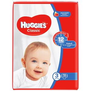 Подгузники для детей HUGGIES (Хаггис) Classic Mega (Классик Мега) 3 от 4 до 9 кг 78 шт