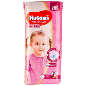 Подгузники для детей HUGGIES (Хаггис) Ultra Comfort Mega (Ультра комфорт мега) 5 для девочек от 12 до 22 кг 56 шт