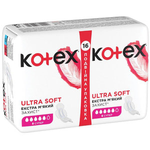 Прокладки гігієнічні жіночі KOTEX (Котекс) Ultra Soft Super Duo (Ультра софт супер) 16 шт