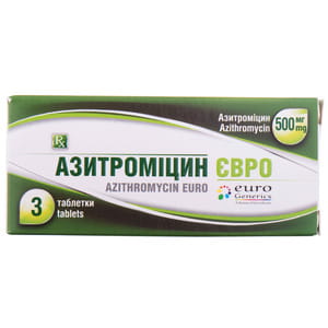 Азитроміцин Євро табл. в/о 500 мг №3