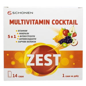 Вітаміни ZEST (Зест) Multivitamin Cocktail (Мультивітамінний коктейль) з цинком в саше 14 шт
