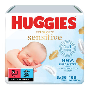 Серветки вологі дитячі HUGGIES (Хагіс) Pure (Пьюр) Extra Care Triplo 2+1 168 шт