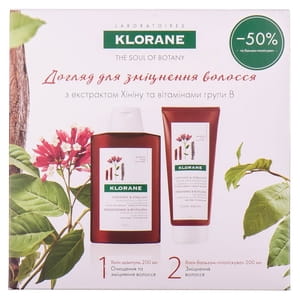 Набор KLORANE (Клоран) Шампунь для волос с хинином 200 мл + Бальзам-ополаскиватель для волос 200 мл