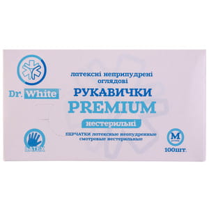 Рукавички Dr.White Premium (Др.Вайт Преміум) оглядові латексні неприпудрені нестерильні розмір M 1 пара