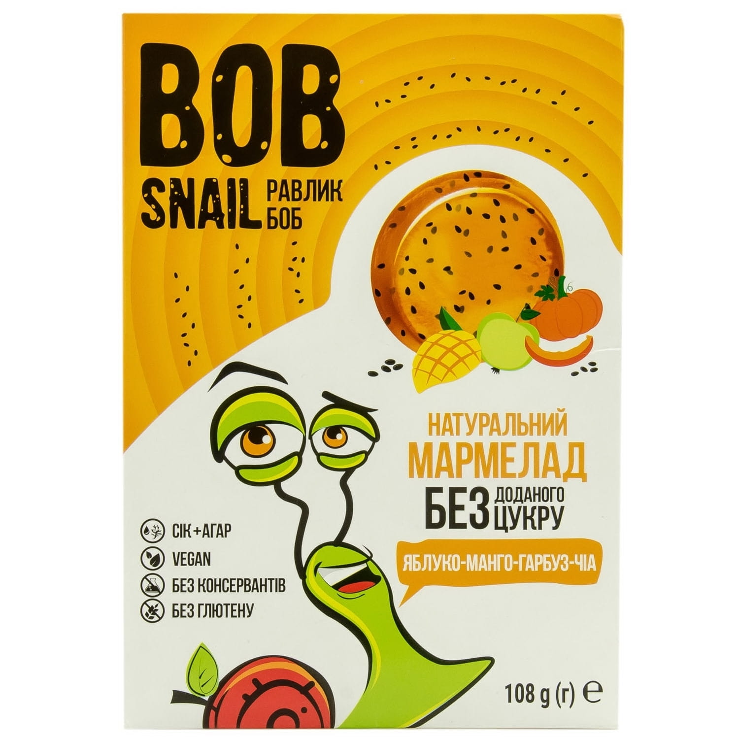 Мармелад фруктовый детские Bob Snail (Боб Снеил) Улитка Боб  яблоко-манго-тыква-чиа 108 г (4820219341277) Эко-снэк (Украина) - Купить УЛИТКА  БОБ по низкой цене в Украине - МИС Аптека 9-1-1