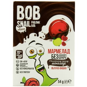 Мармелад фруктовый детские Bob Snail (Боб Снеил) Улитка Боб яблоко-вишня в бельгийском черном шоколаде 54 г
