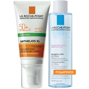 Набір La Roche-Posay (Ля Рош-Позе) Гель-крем для обличчя Антгеліос XL сонцезахисний матуючий SPF 50+ 50 мл + Вода міцелярна 50 мл