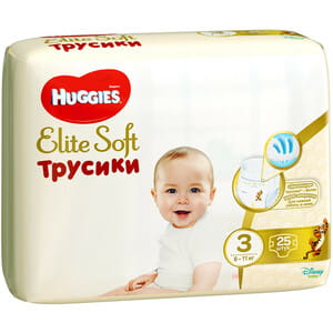 Підгузки-трусики для дітей HUGGIES (Хагіс) Elite Soft (Еліт софт) 3 від 6 до 11 кг 25 шт