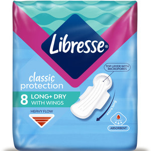 Прокладки гігієнічні жіночі LIBRESSE (Лібрес) Classic Protection Long+Drai (Класік протекшн Лонг+драй) 8 шт