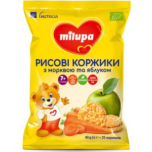 Коржики детские Нутриция Milupa (Милупа) рисовые с морковкой и яблоком с 7 месяцев 40 г = 25 шт