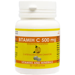 Вітамін С таблетки жувальні по 500 мг з апельсиновим смаком флакон 30 шт