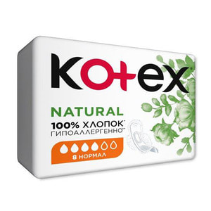 Прокладки гигиенические женские KOTEX (Котекс) Natural Normal (Натурал нормал) 8 шт