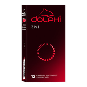 Презервативи латексні DOLPHI (Долфі) три в одному в силіконовій змазці 12 шт