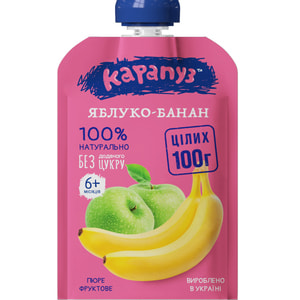 Пюре фруктовое детское КАРАПУЗ Яблоко и банан с 6-ти месяцев мягкая упаковка дой-пак 100 г