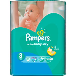 Подгузники для детей PAMPERS (Памперс) Active Baby-Dry (Актив Бэби-драй) 3 от 5 до 9 кг 15 шт