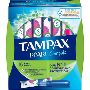 Тампони жіночі TAMPAX (Тампакс) Compak Pearl (Компакт Перл) Super Duo (Супер Дуо) з аплікатором 16 шт