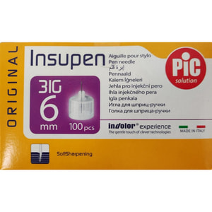 Иглы для инсулиновых шприц-ручек INSUPEN (Инсупен) Original размер 31G x 6 мм (0.25 мм x 6 мм) 100 шт
