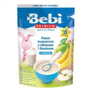 Каша молочная детская KOLINSKA BEBI (Колинска беби) Премиум Пшеничная с яблоком и бананом для детей с 6-ти месяцев мягкая упаковка 200 г