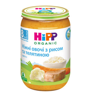 Пюре м'ясо-овочеве дитяче HIPP (Хіпп) Ніжні овочі з рисом та телятиною з 8 місяців 220 г