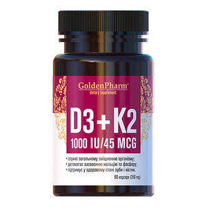 Додаткове джерело вітаміну Вітамін D3+К2 упаковка 90 шт