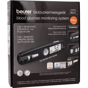 Система контроля уровня глюкозы в крови (глюкометр) Beurer (Бойрер) 3 в 1 GL 50 mmol/l Black 1 шт