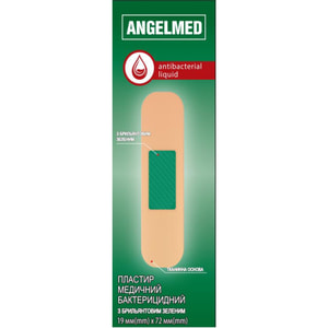 Пластырь бактерицидный Angelmed (АнгелМед) на основе бриллиантового зеленого 19мм х 72мм 10 шт