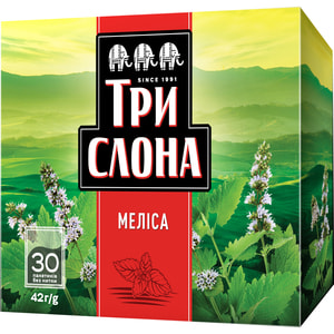 Чай трав'яний ТРИ СЛОНА Мелісса в фільтр-пакетах по 1,4 г без нитки упаковка 30 шт