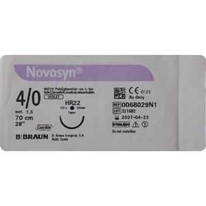 Шовный материал хирургический Novosyn (Новосин) размер USP 4/0 (1,5) длина 70 см, игла колющая 22 мм, 1/2 круга, цвет фиолетовый HR22 C0068029N1