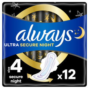Прокладки гігієнічні жіночі ALWAYS (Олвейс) Ultra Night Secure Duo (Ультра найт секюр) нічні екстра захист ультратонкі ароматизовані 12 шт