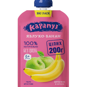 Пюре фруктовое детское КАРАПУЗ Яблоко и банан с 6-ти месяцев мягкая упаковка дой-пак 200 г