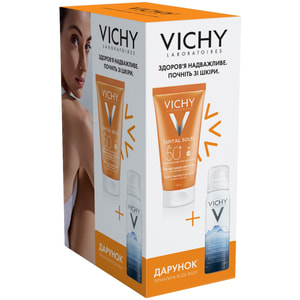 Набор VICHY (Виши) Капиталь Солей Крем солнцезащитный для нормальной и сухой кожи лица SPF 50+ 50 мл + Вода термальная 50 мл