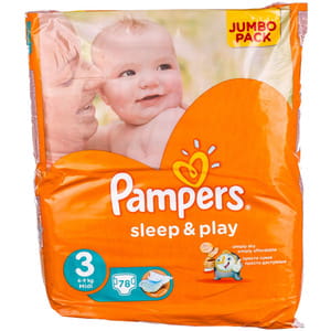 Підгузники для дітей PAMPERS Sleep & Play (Памперс Сліп енд Плей) Midi Economy Pack (Міді економ пак) 3 від 4 до 9 кг 78 шт