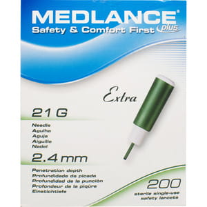 Ланцет (скарификатор) автоматический Medlance® plus Extra (Медланс плюс Экстра) зеленый размер иглы 21G, глубина прокола 2,4мм 200 шт
