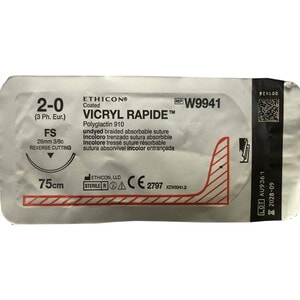 Шовний матеріал Vicryl (Вікрил) Rapidе розмір USP 2/0 зворотньо-ріжуча голка 26 мм, 1/2 кола, довжина 75 см артикул W9941