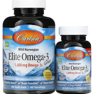 Элит Омега-3 CARLSON (Карлсон) Elite Omega-3 капсулы мягкие 1600 мг с натуральным лимонным вкусом флакон 90+30 шт