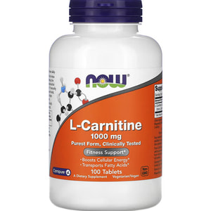 L-карнитин NOW (Нау) L-Carnitine для повышения уровня энергии, сжигания жира и поддержания здоровья сердца таблетки по 1000 мг флакон 100 шт