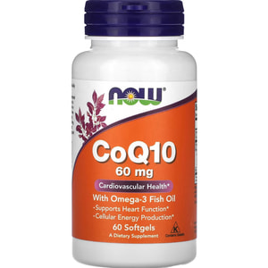 Коензим Q10 з риб'ячим жиром Омега-3 NOW (Нау) CoQ10 with Omega-3 Fish Oil 60 мг капсули флакон 60 шт