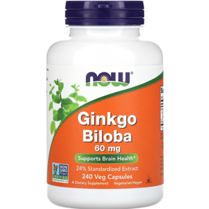 Гінкго Білоба NOW (Нау) Ginkgo Biloba 60 mg капсули по 60 мг підтримує здоров'я мозку флакон 240 шт