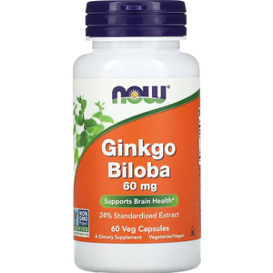 Гинкго Билоба NOW (Нау) Ginkgo Biloba 60 mg капсулы по 60 мг поддерживает здоровье мозга флакон 60 шт