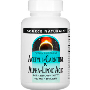 Ацетил карнитин + альфа-липоевая кислота SOURCE NATURALS (Сорс Нейчералс) Acetyl L-Carnitine & Alpha Lipoic Acid 650 мг таблетки флакон 60 шт