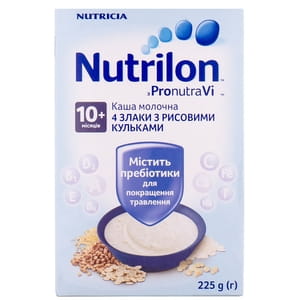 Каша молочная детская Нутриция NUTRILON (Нутрилон) 4 злака с рисовыми шариками с 10 месяцев 225 г