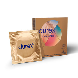 Презервативи з синтетичного латексу з силіконовою змазкою Durex (Дюрекс) Real Feel натуральні відчуття (безлатексні) 3 шт