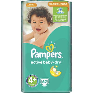 Підгузки для дітей PAMPERS Active Baby (Памперс Актив Бебі) Maxi Plus (Максі) 4 плюс від 9 до 16 кг 62 шт