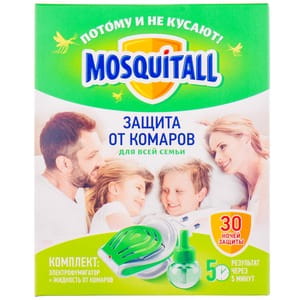 Промо-комплект MOSQUITALL (Москитол) Защита для взрослых электрофумигатор +жидкость 30 ночей от комаров 30мл