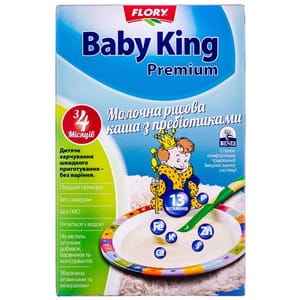 Каша молочная детская FLORY (ФЛОРИ) Baby King (Беби Кинг) Премиум Рисовая с пребиотиками для детей с 6-ти месяцев 160г