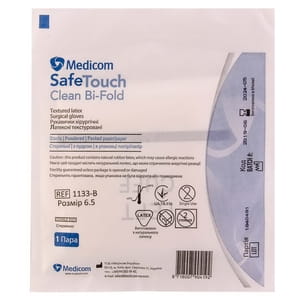 Перчатки латексные хирургические припудренные стерильные Medicom (Медиком) Safe-Touch (Сейф тач) Clean Bi-Fold размер 6,5 1пара