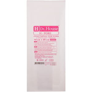 Пов'язка пластирна Dr. House (Доктор Хаус) H Pore медична на нетканій основі розмір 10 см x 25 см 1 шт