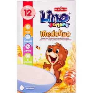 Каша безмолочная детская LINO (Лино) Junior Medolino (Джуниор Медолино) пшеничная с медом для детей с 12-ти месяцев 200г